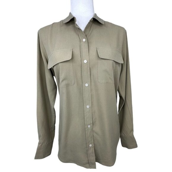 Everlane Women's NWT Covert Green The Washable Silk Relaxed Designer Shirt 2/C42 - Picture 1 of 12